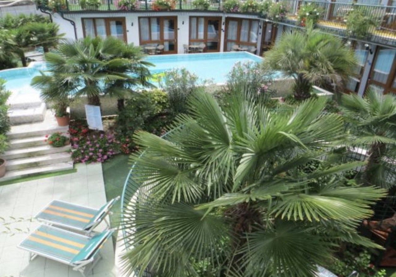 Sun loungers and terrace at Hotel Alexander